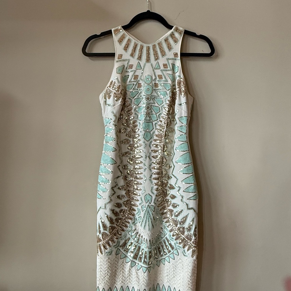 Lulu's White and Gold Sequin Embellished Mini Bodycon Dress